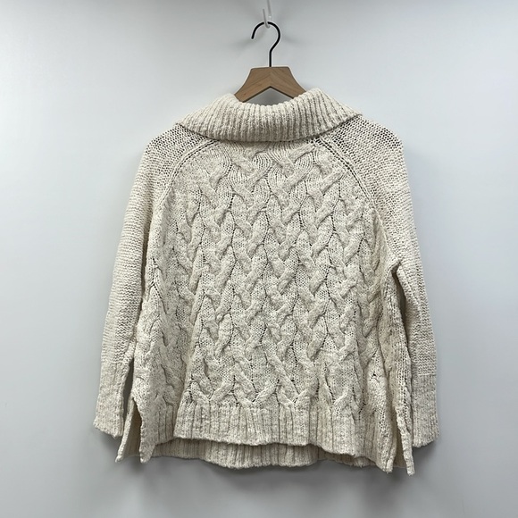Free People Chunky Cable Knit Oversized Cowl Neck Pullover Sweater Cream Small - Picture 4 of 7
